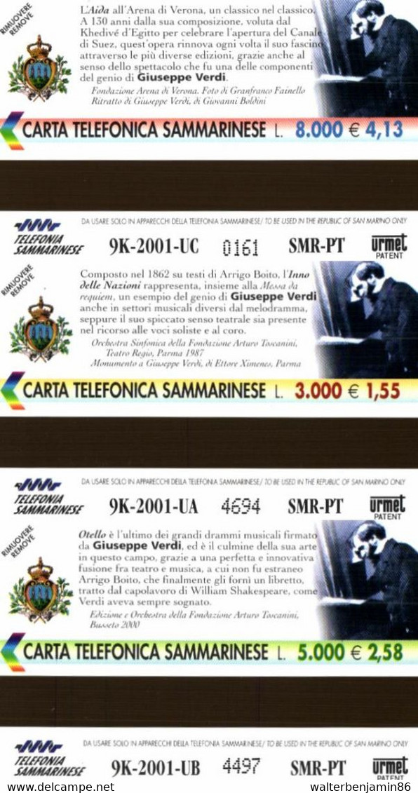 G SM 69 C&C 7069 3 SCHEDE SAN MARINO NUOVE MAGNETIZZATE GIUSEPPE VERDI - San Marino