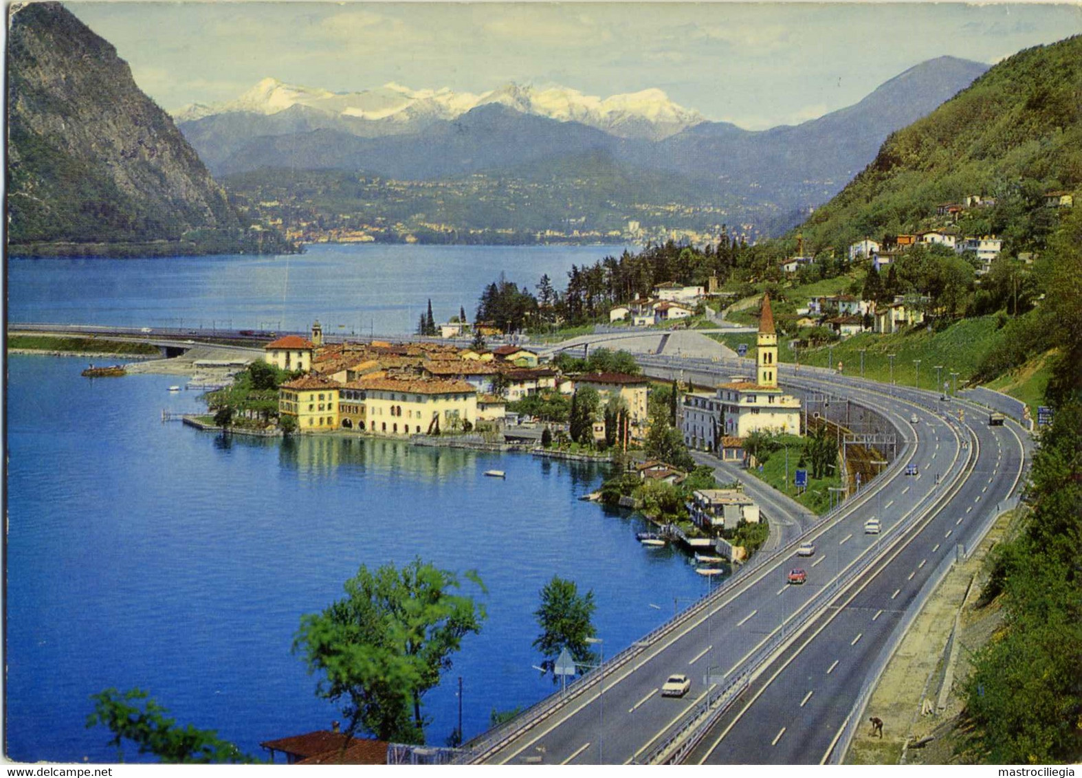 SVIZZERA  SUISSE  TI  BISSONE  LUGANO  Panorama  Lago  Con Autostrada  Ponte Di Melide - Bissone