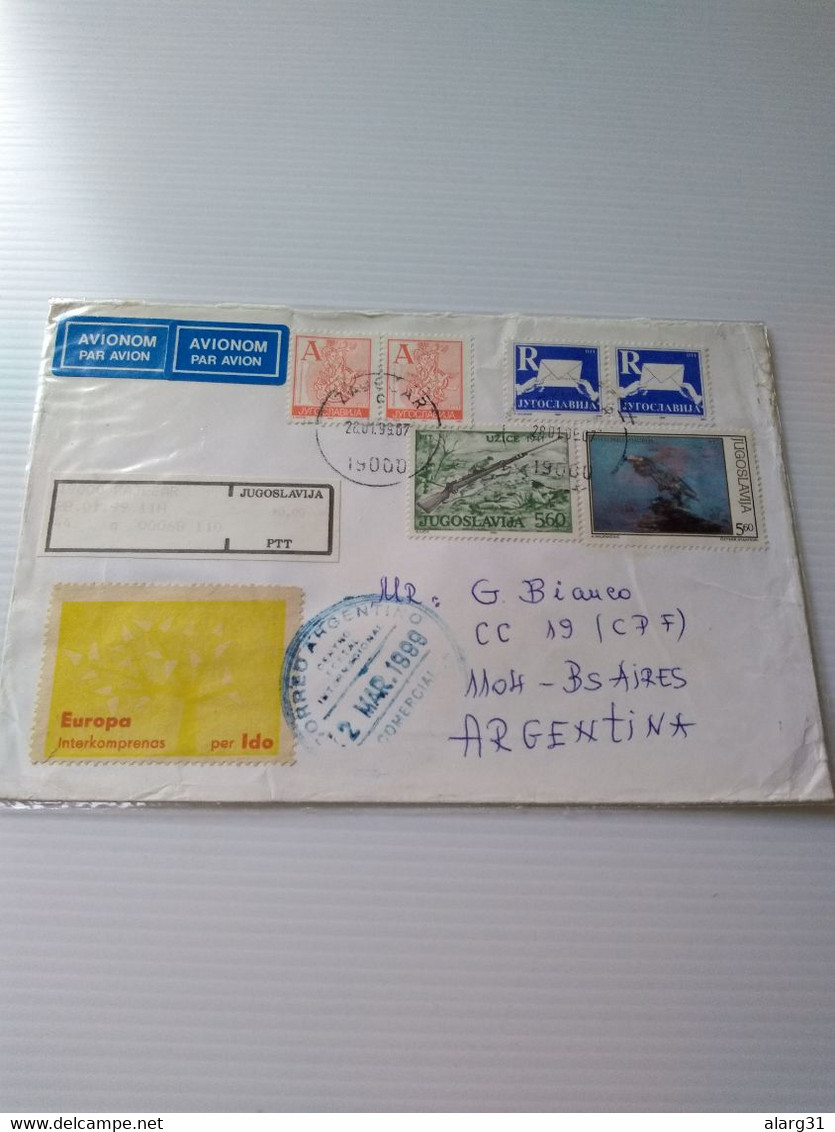 Yugoslavia Air Letter For Argentina Yv2679/80*2.&1760 Fusil&other.pc Label&vignette E7 Reg Post Conmems 1 Or 2 Covers Be - Airmail