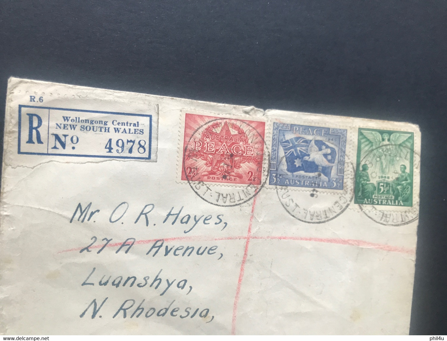 1946 Australia Peace Stamps First Day Cancel Registered Cover N. Rhodesia See Photos Also Welcome Offers - Lettres & Documents