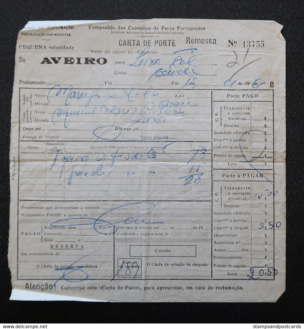 Portugal Carta De Porte 1969 Colis Par Chemin De Fer Aveiro A Lixa Parcel By Railway - Briefe U. Dokumente