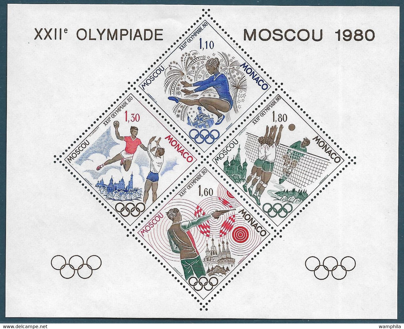 Monaco Bloc Spécial Gommé N°11**.1980 J.O De Moscou. Gymnastique, Handball, Volley-ball, Tir Au Pistolet. Cote 300€ - Gymnastik