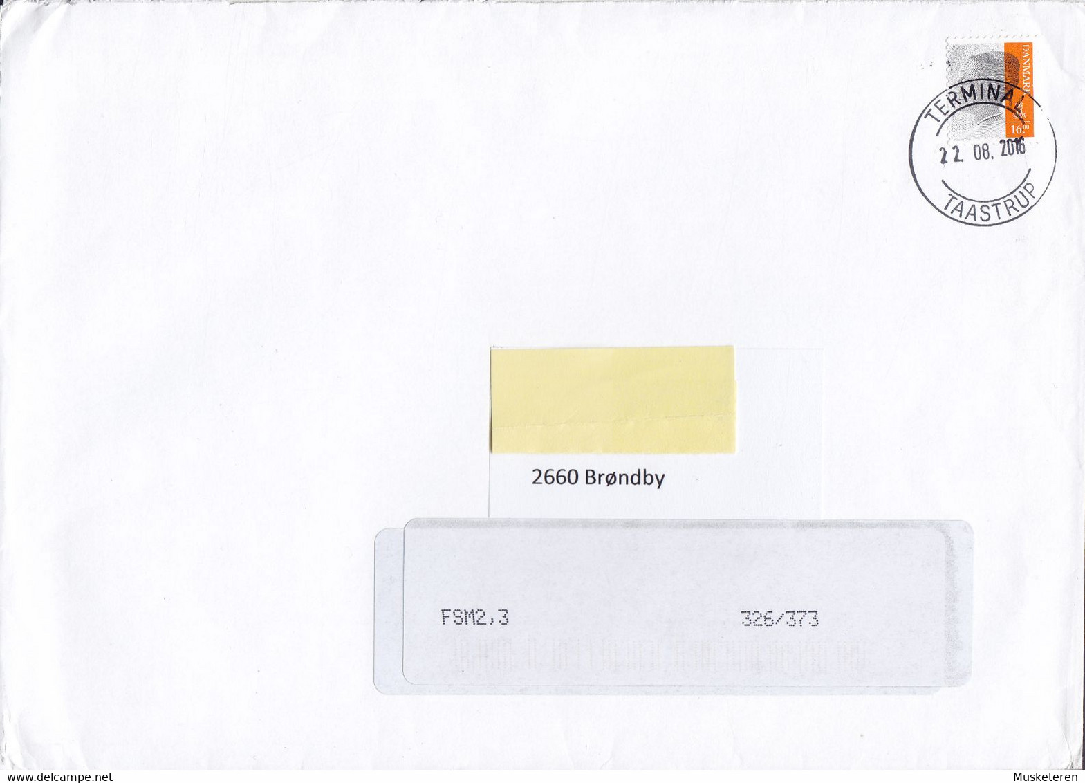 Denmark TERMINAL TAASTRUP 2016 Cover Brief BRØNDBY Postal Labels Mi. 1739  16.00 Kr Queen Königin Margrethe II. - Brieven En Documenten
