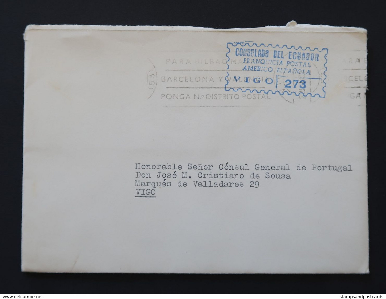 Espagne 1970 Lettre Franchise Postal Vigo Consulat Equateur España Franquicia Consulado Ecuador Official Paid Spain - Portofreiheit