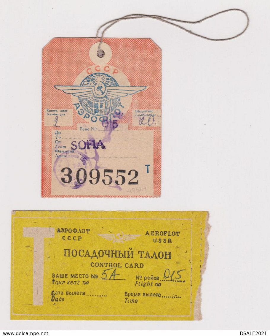 Russia Soviet Union USSR Carrier AEROFLOT Passenger Ticket & Luggage Tag 1970 Used Leningrad-Moscow-Sofia (48624) - Europa