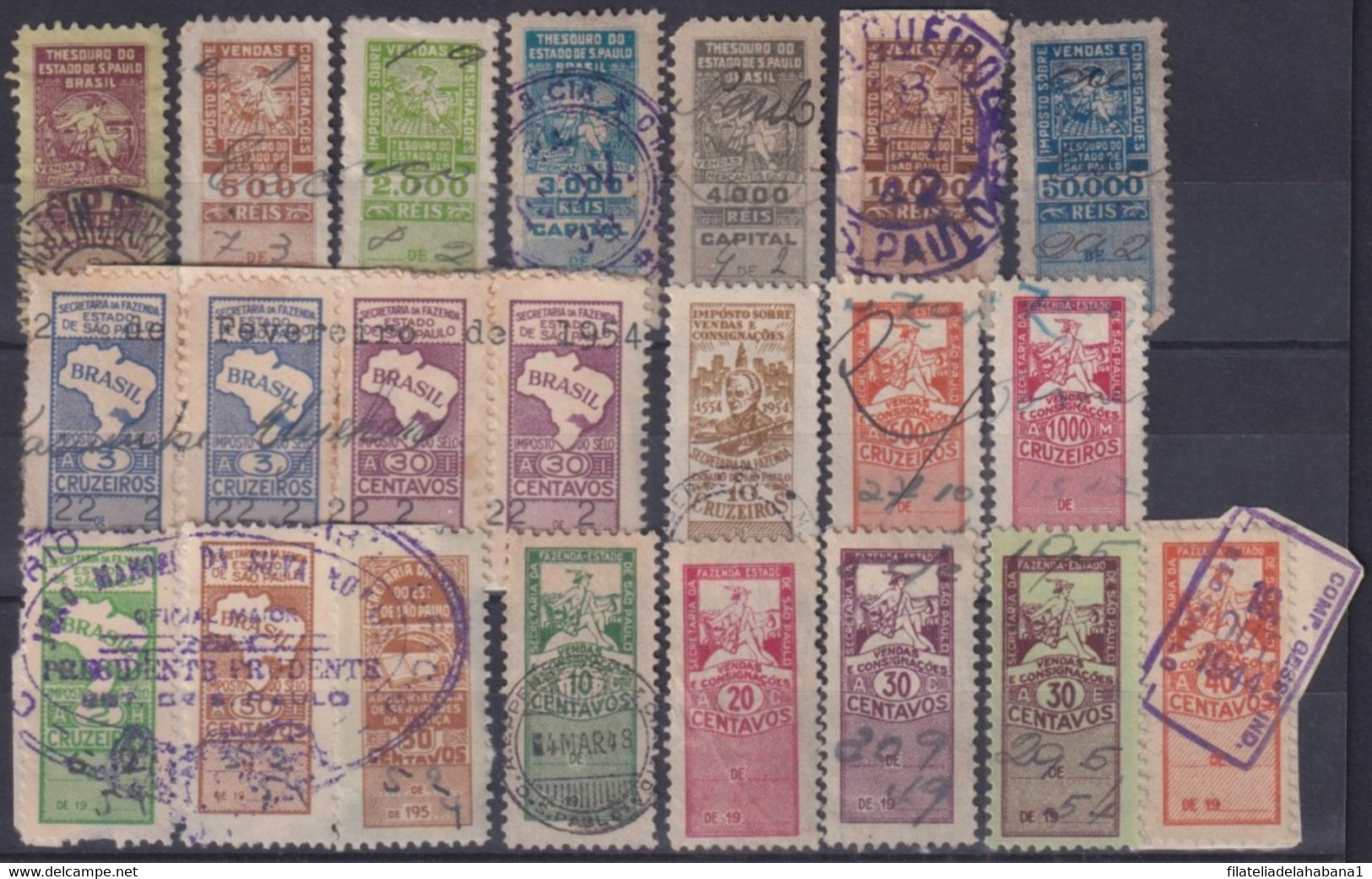 F-EX29510 BRAZIL BRASIL FEDERAL LOCAL REVENUE STAMPS LOT ALL DIFERENT. SAO PAULO. - Timbres-taxe