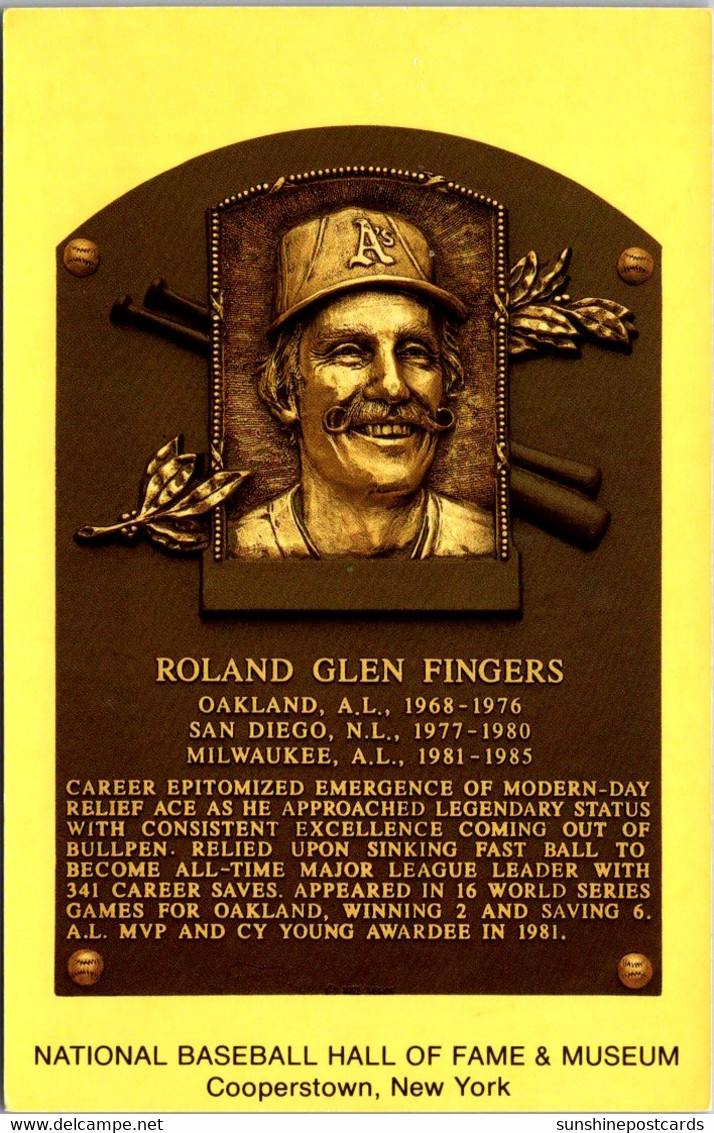 Roland Glen Fingers Plaque National Baseball Hall Of Fame & Museum Cooperstown New York - Baseball