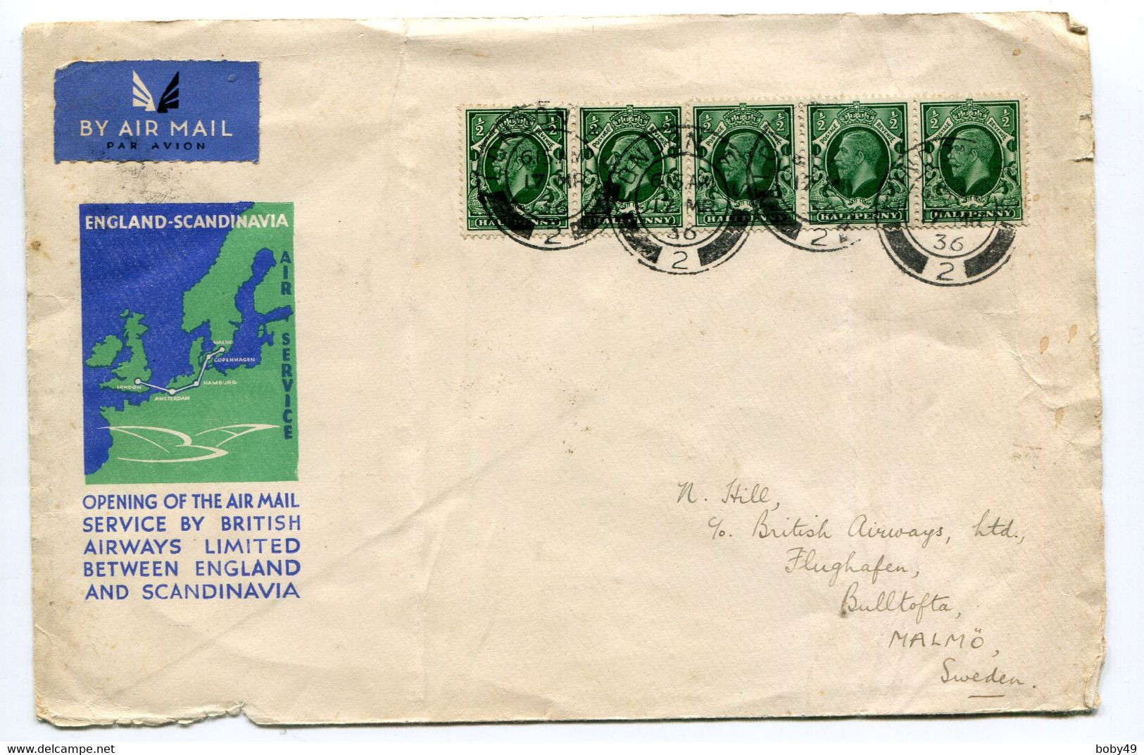 LONDRES Pour MALMO Env. Par Avion De 1936 Paypal Not Accept - Briefe U. Dokumente