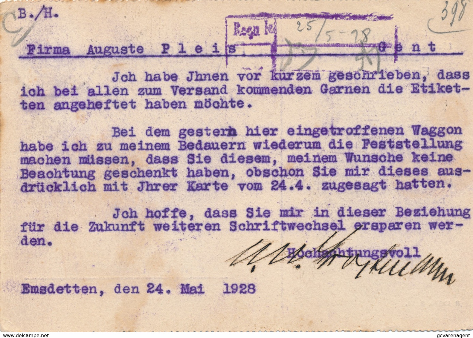 EMSDETTEN - BEDRIEFSCARTE - B.W. STROETMANN - MECHANISCHE WEBEREI  BLEICHEREI      -   2 SCANS - Emsdetten