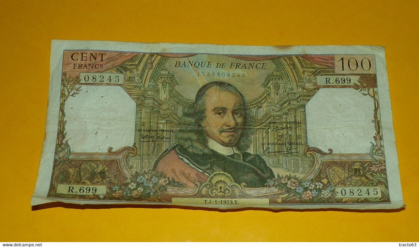 BILLET DE 100 FRANCS CORNEILLE DE 1973 , SERIE R.699,  ETAT VOIR PHOTOS . POUR TOUT RENSEIGNEMENT ME CONTACTER. REGARDEZ - 100 F 1964-1979 ''Corneille''