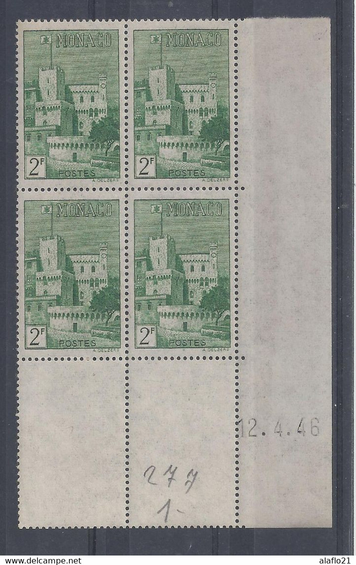 MONACO - N° 277 - Bloc De 4 COIN DATE - NEUF SANS CHARNIERE - 12/4/46 - Unused Stamps