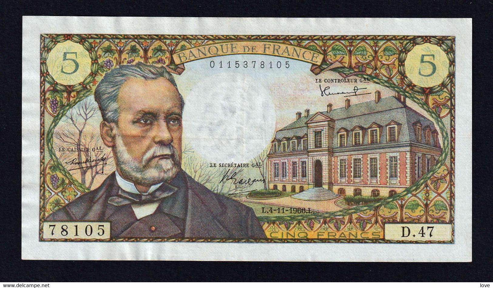 FRANCE: 5 Francs Pasteur, Type 1966, N°F. 61/04. Date :04/11/1966 - 5 F 1966-1970 ''Pasteur''