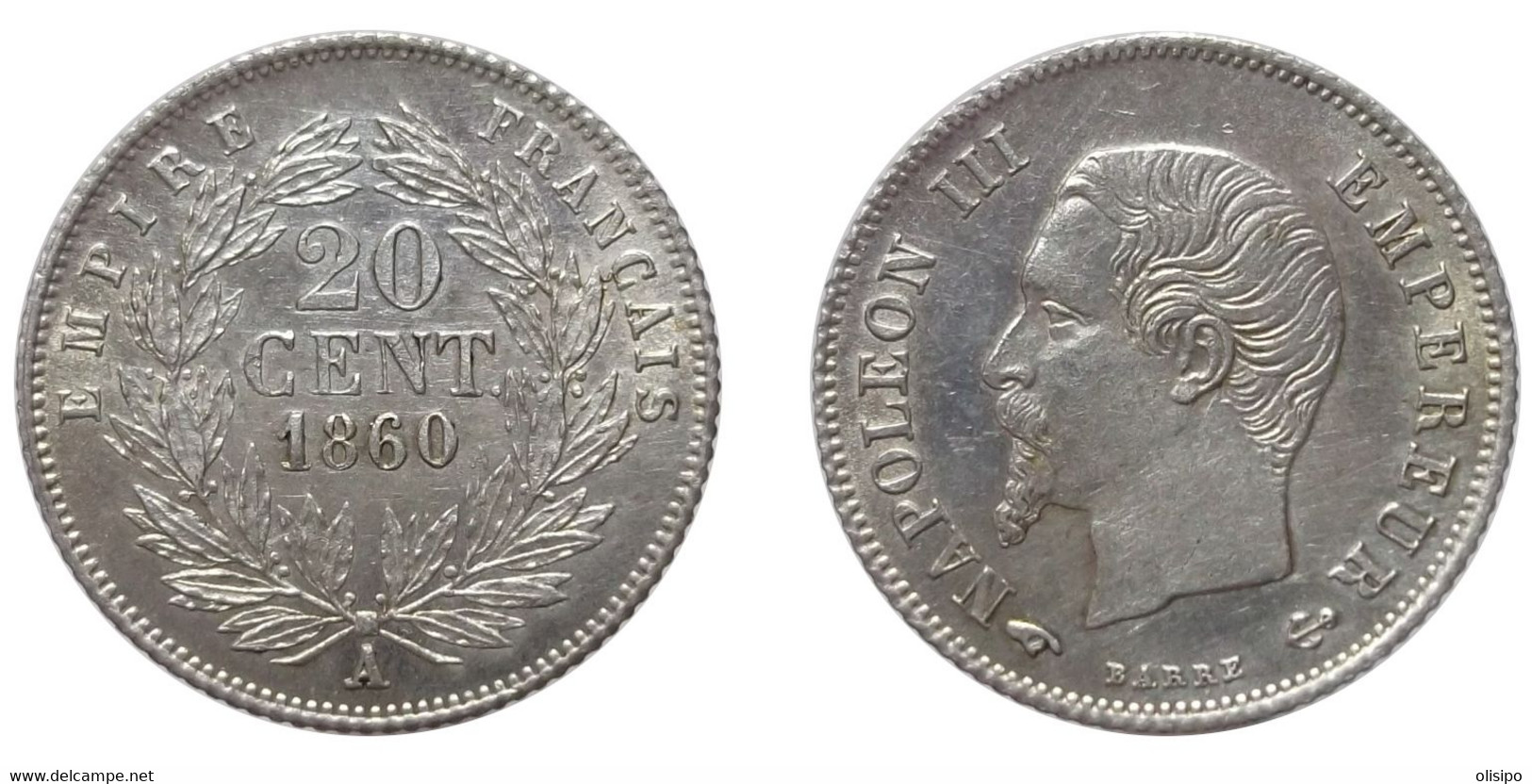 20 Centimes 1860 A (France) Silver - 20 Centimes