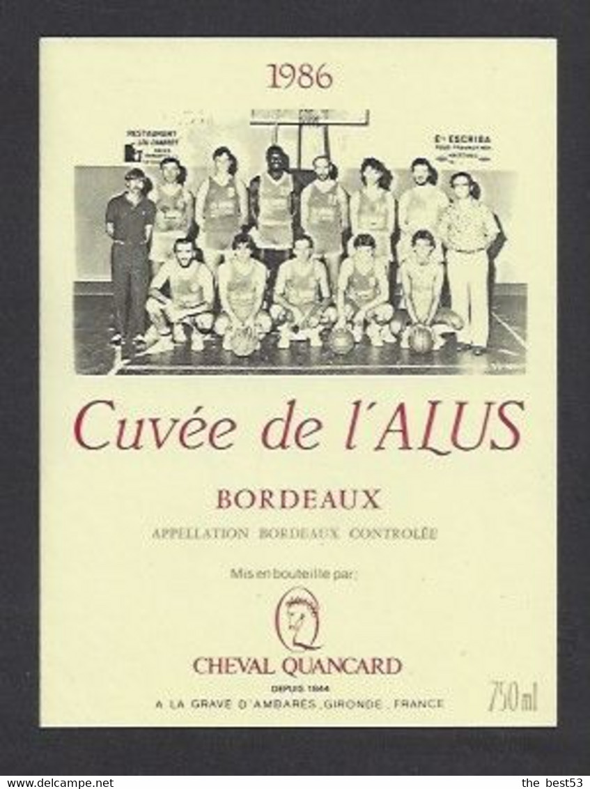 Etiquette De Vin Bordeaux -  Club De Basket Ball De L'ALUS à Doazit  (40) - Autres & Non Classés