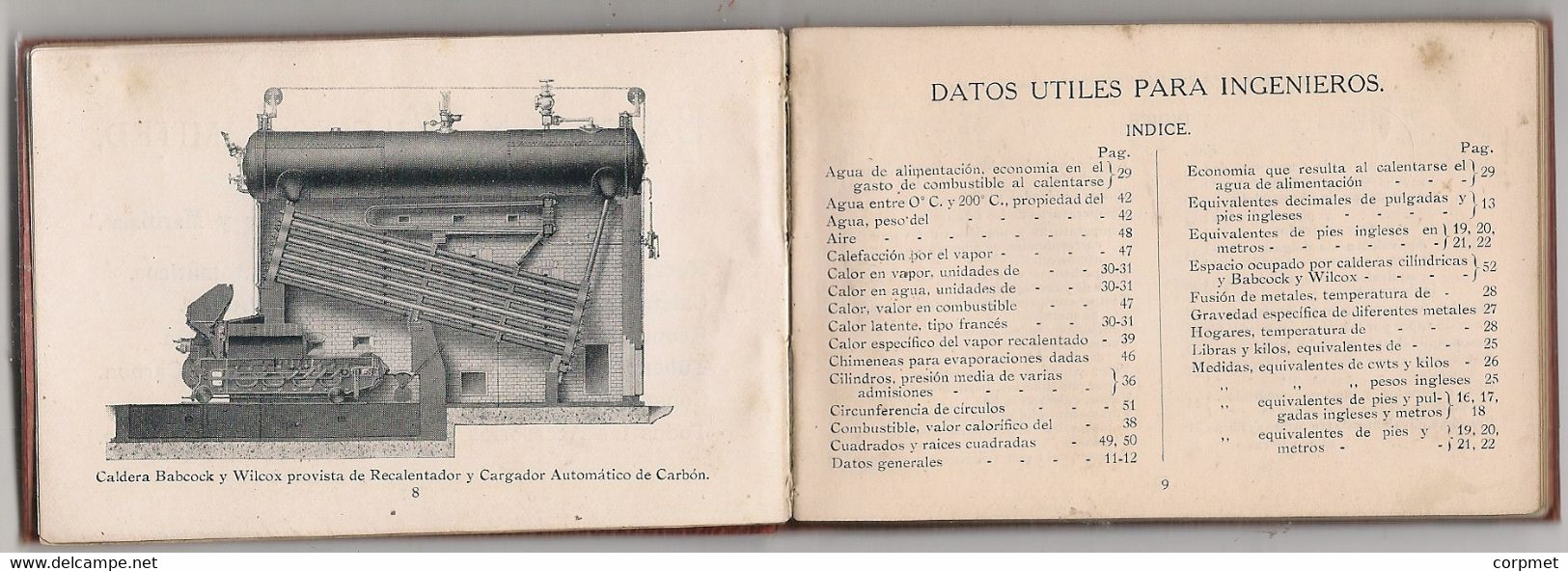 LIBRO MINIATURA DATOS UTILES PARA LOS QUE EMPLEAN VAPOR 1ra EDIC ESPAÑOLA 1914 BABCOCK y WILCOX Ltd