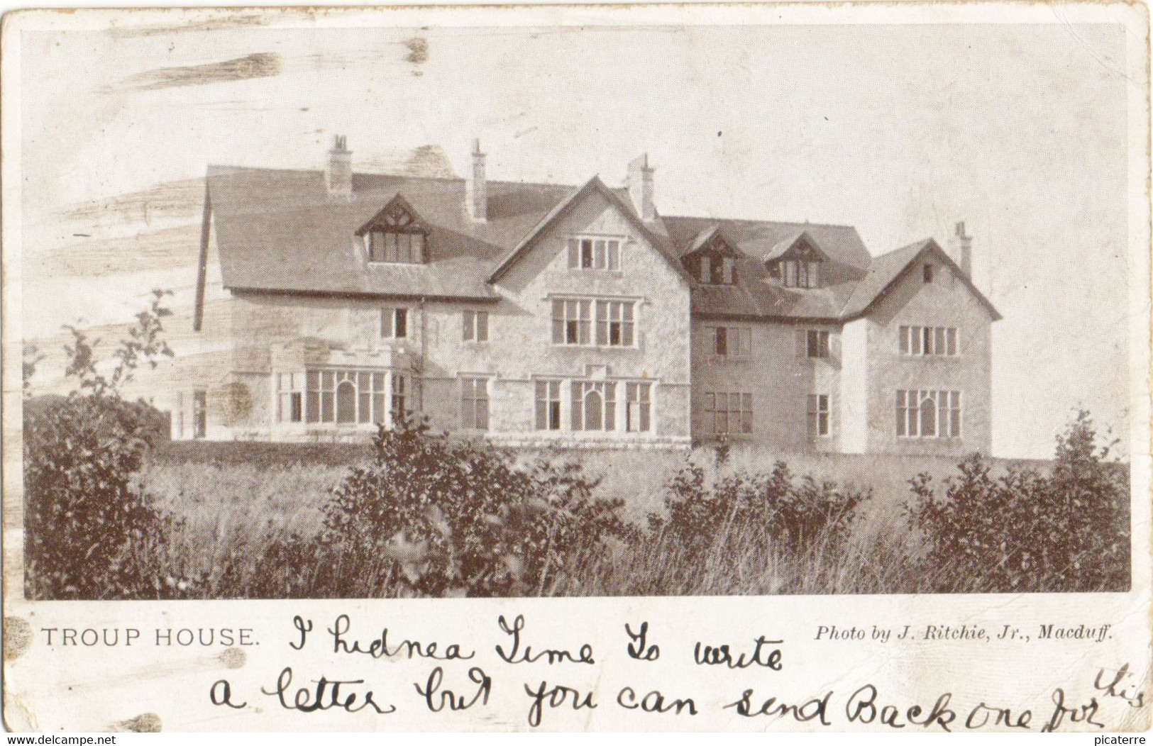 RARE 1905 Postcard Of Troup House (re-built 1897),Gamrie, Banff- Sent To C.Council.Roller,c/o Road Foreman,Aberchirder - Banffshire