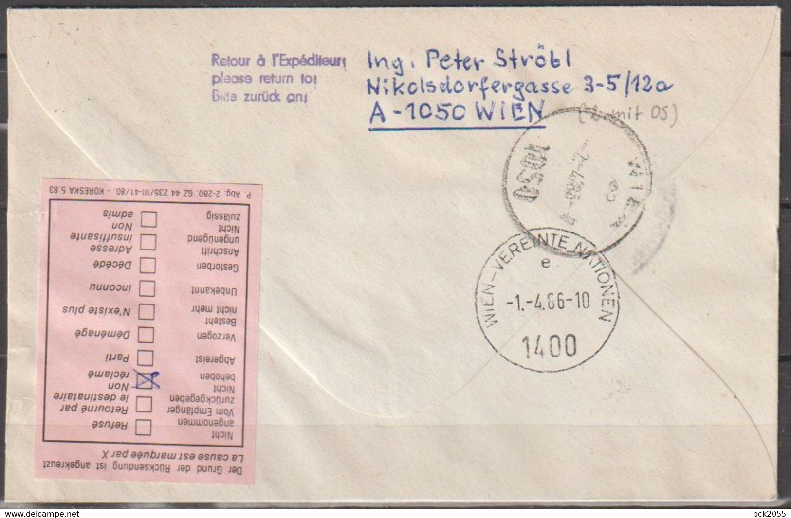 DDR Ganzsache 1985  Nr.U2 Luftpost Leipzig - Wien Vereinte Nationen Ankunftstempel ( D 3627 ) - Briefomslagen - Gebruikt