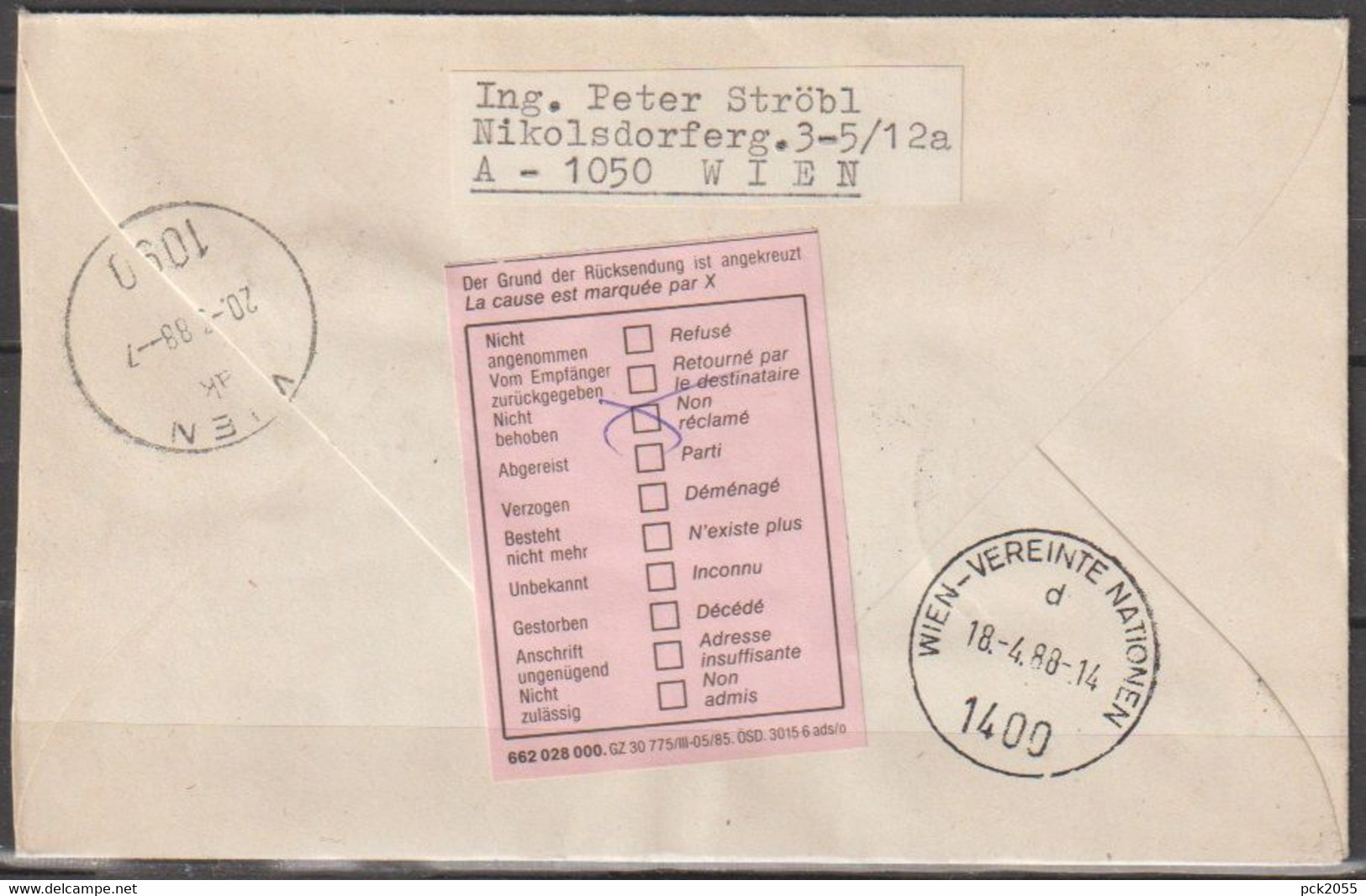 DDR Ganzsache 1987  Nr.U7 Luftpost Einschreiben Leipzig - Wien Vereinte Nationen Ankunftstempel ( D 3675 ) - Buste - Usati