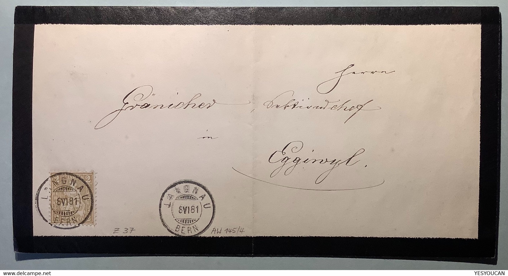 LANGNAU BERN 1881 ZNr 37 Luxus Trauer-Drucksache Familie Probst-Mauerhofer>Signau (Brief Schweiz Mourning Cover - Lettres & Documents