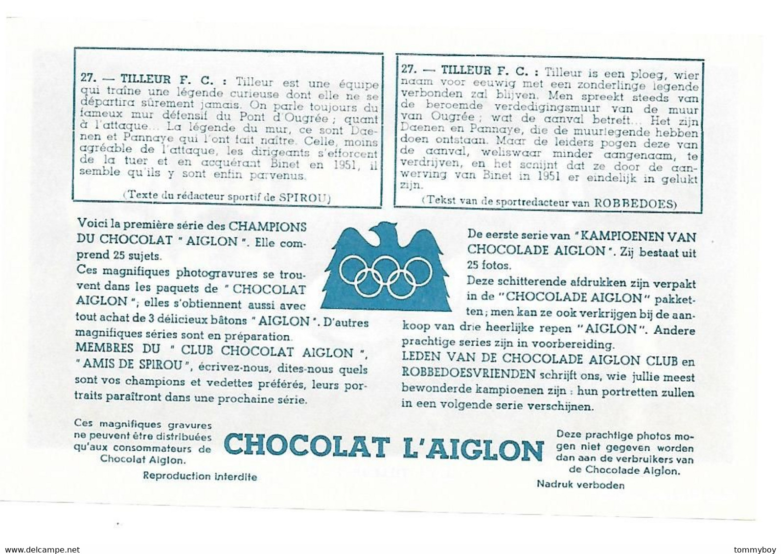 Chromo Chocolat Aiglon, Voetbal Football , Tilleur F.C. - Aiglon