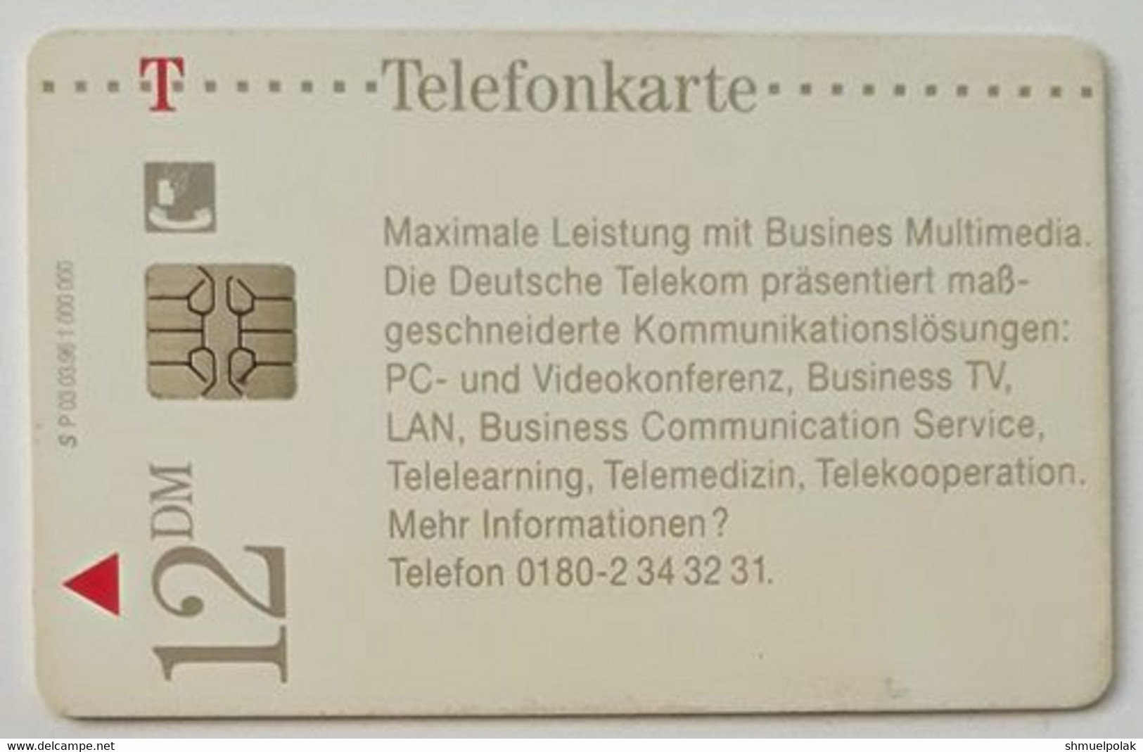 GERMANY Phone Card Telefonkarte Deutsche Telkom1996 12DM 1000000 Have Been Issued - Autres & Non Classés