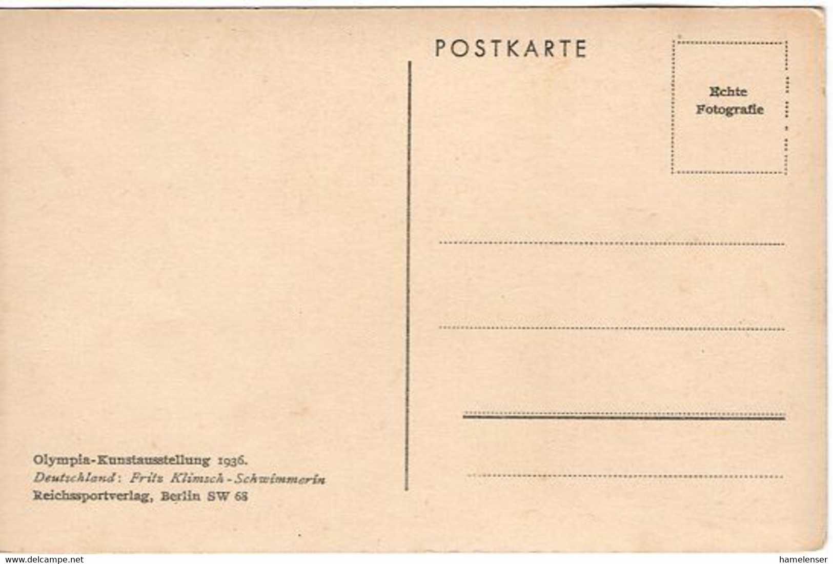 54046 - Deutsches Reich - 1936 - AnsKte Olympia-Kunstausstellung "Schwimmerin", Ungebraucht - Jeux Olympiques
