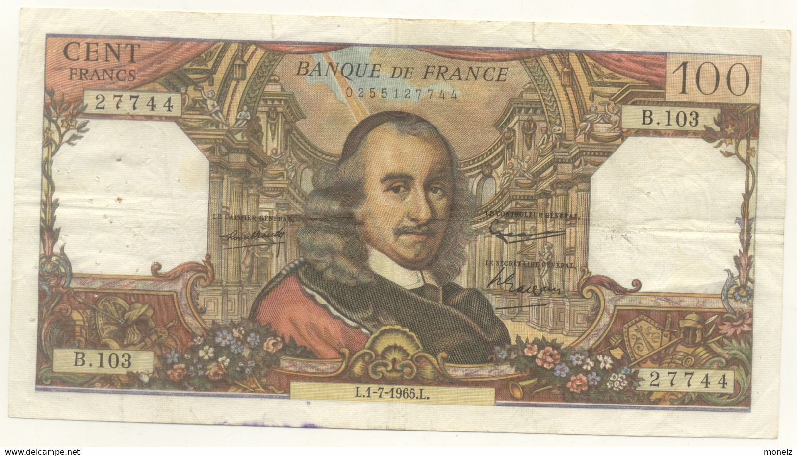 100 FRANCS CORNEILLE 1/07/65  1965  B103 - 100 F 1964-1979 ''Corneille''