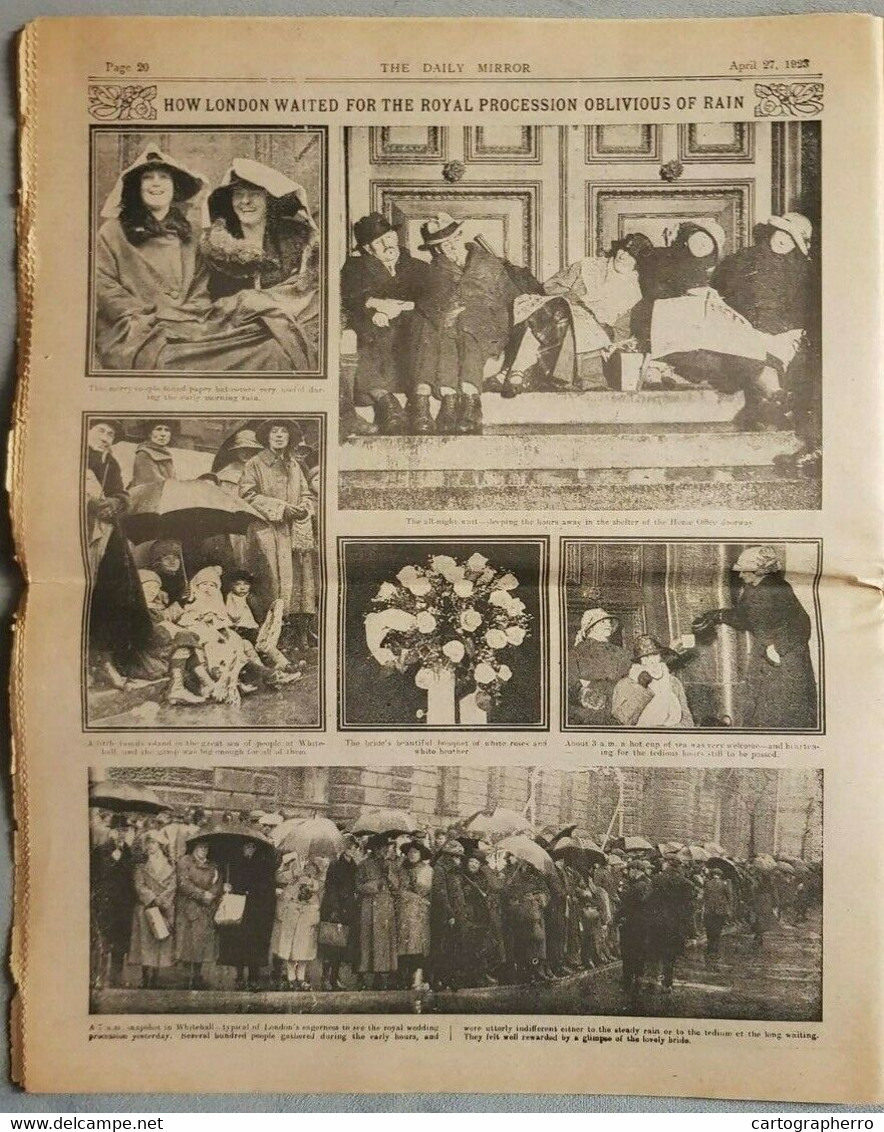 NEWSPAPER DAILY MIRROR APRIL 27th 1923 WEDDING OF FUTURE KING GEORGE VI - Inglese