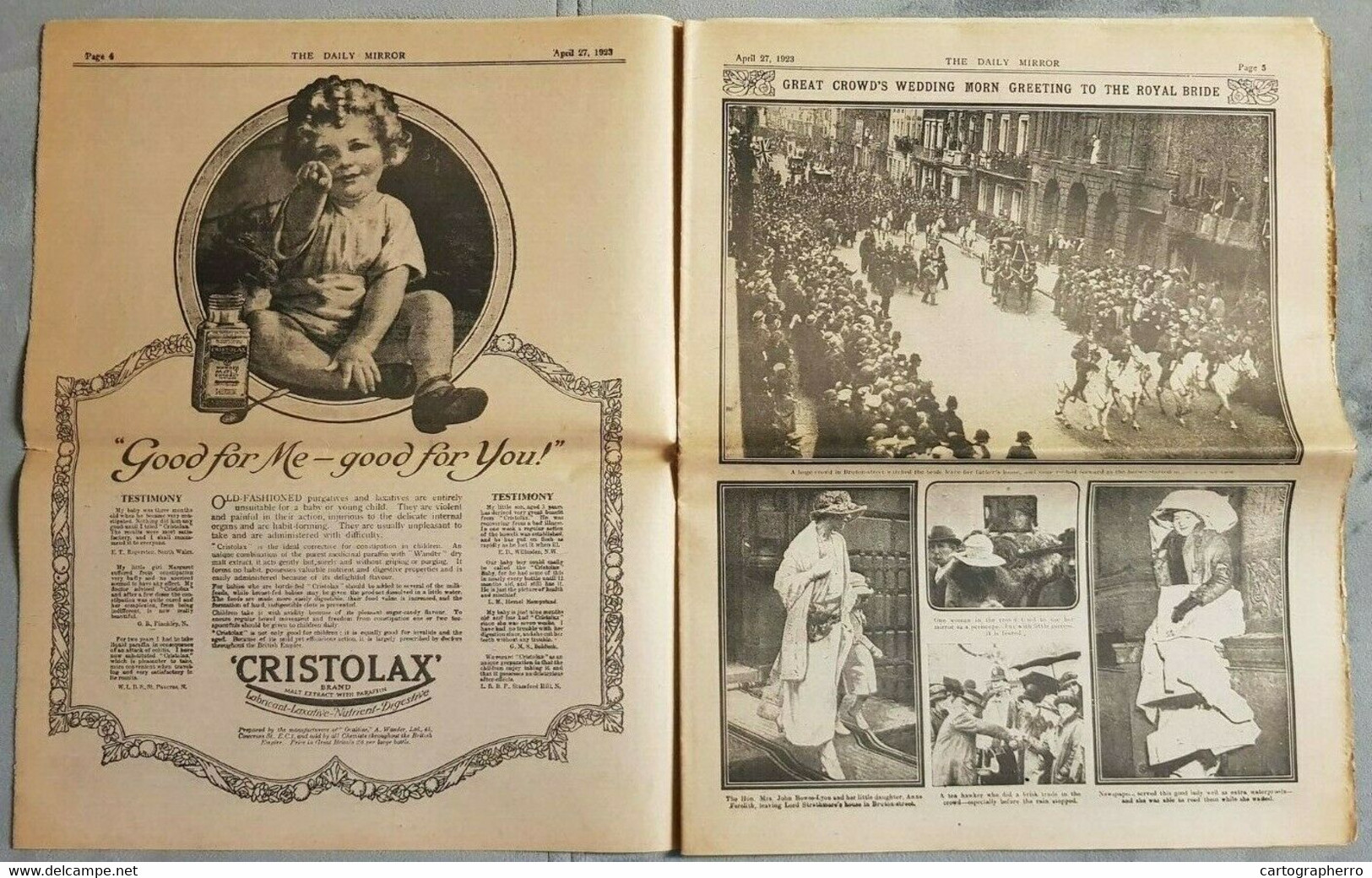 NEWSPAPER DAILY MIRROR APRIL 27th 1923 WEDDING OF FUTURE KING GEORGE VI - Inglese