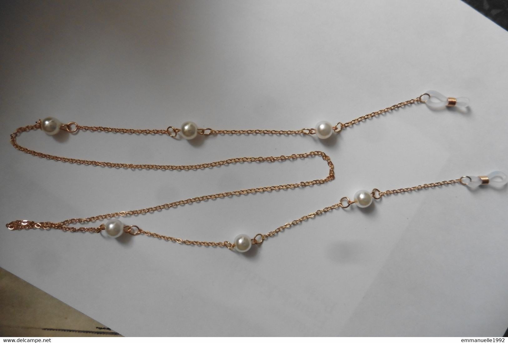 Cordon Chaine à Lunettes Style Collier Maillons Dorés Et Perles Fines Blanc Nacré Fantaisie - Collane/Catenine