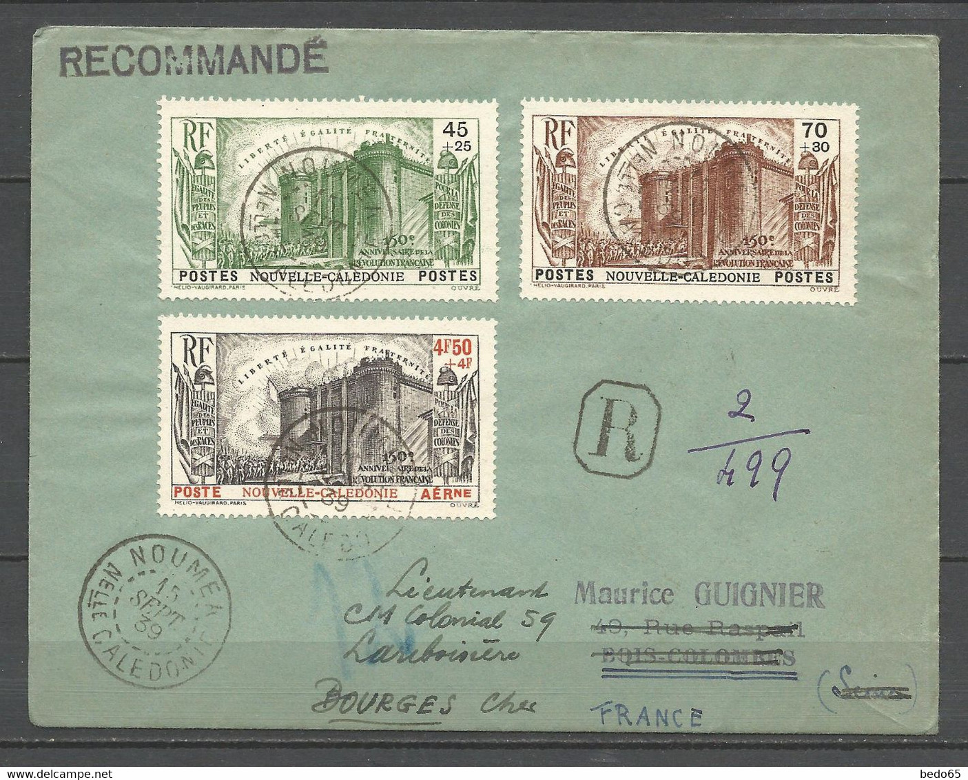 ENVELOPPE RC NOUVELLE-CALEDONIE Avec N° 175,176 Et PA 35 CACHET NOUMEA , Au Dos CACHET BOIS-COLOMBES - Briefe U. Dokumente