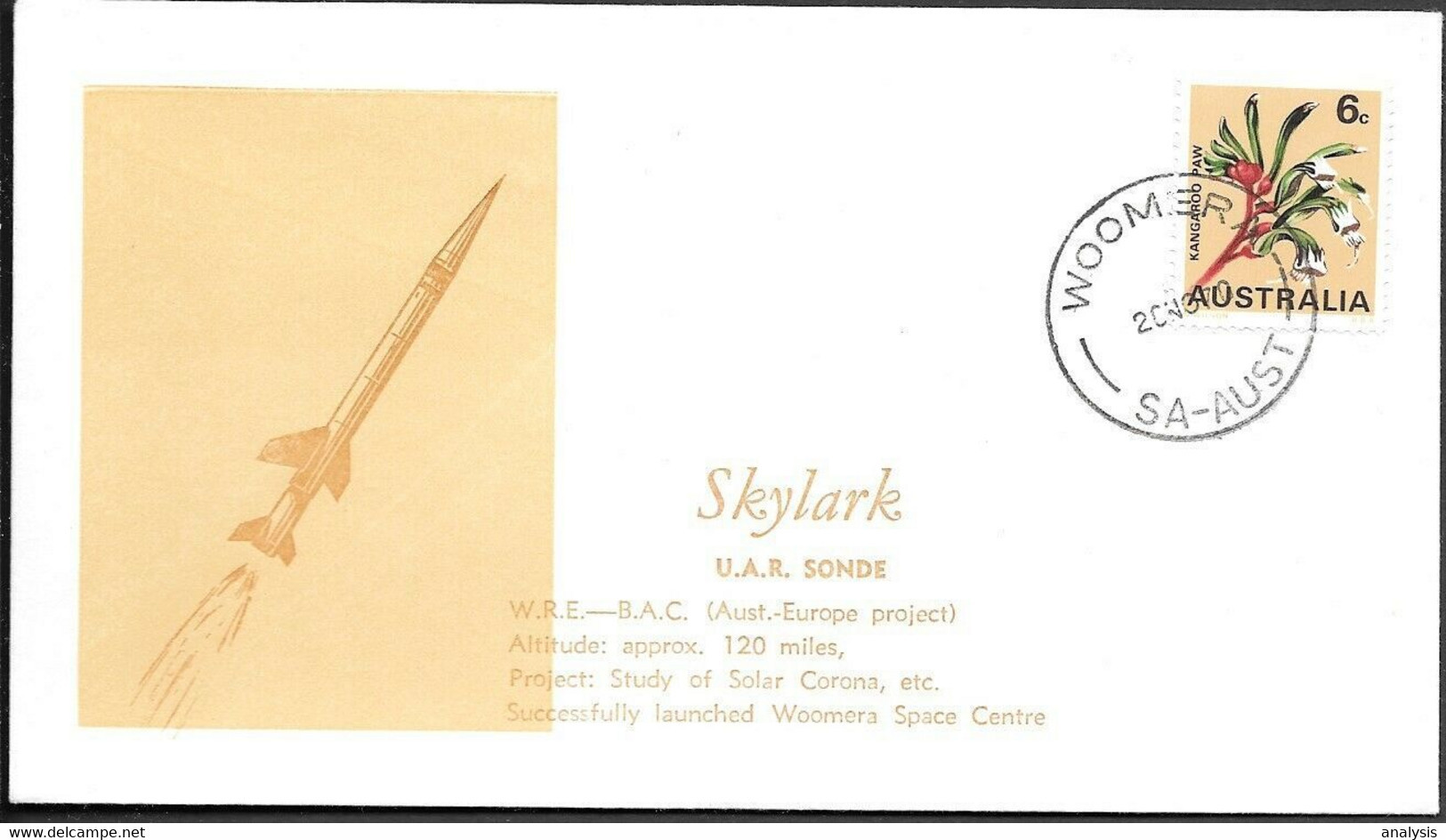 Australia Space Cover 1970. Skylark Rocket Launch. Solar Corona. Woomera ##41 - Oceania