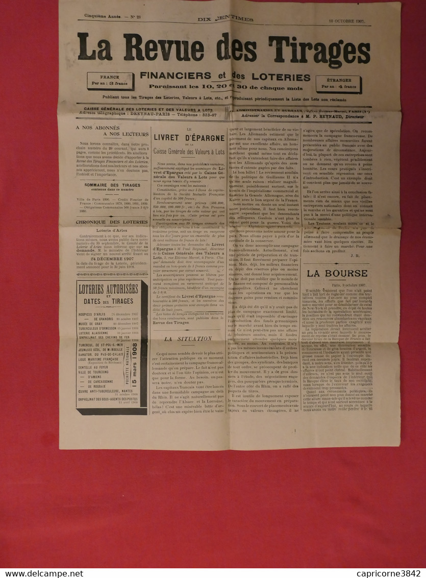1907 - Journal "LA REVUE DES TIRAGES" Financiers Et Des Loteries - Publiant Tous Les Tirages Des Loteries, Valeurs .. - General Issues