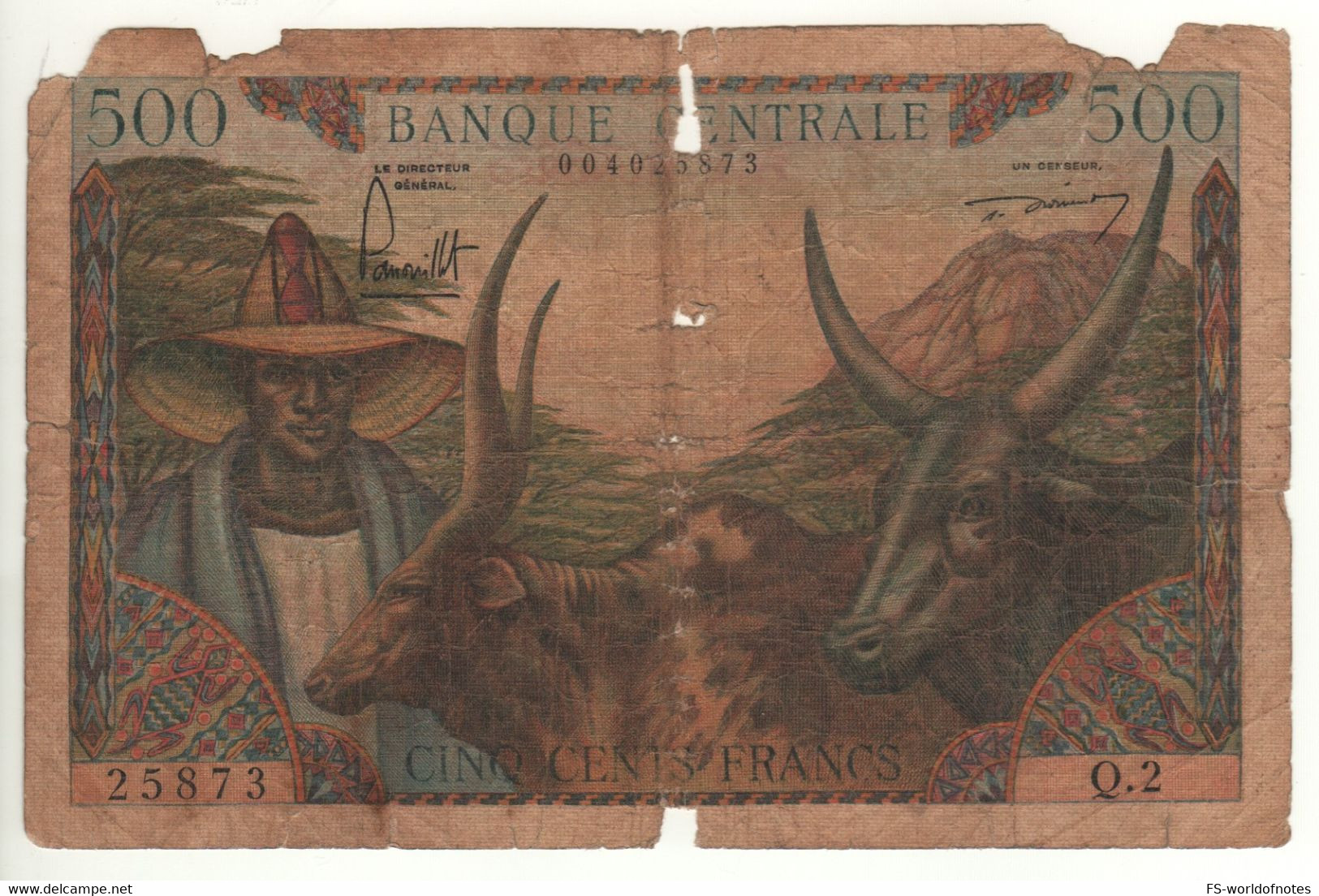 CAMEROON  500 Fr   P11  Rare ( ND 1961  Zebus + Banana Harvest At Back ) - Kameroen