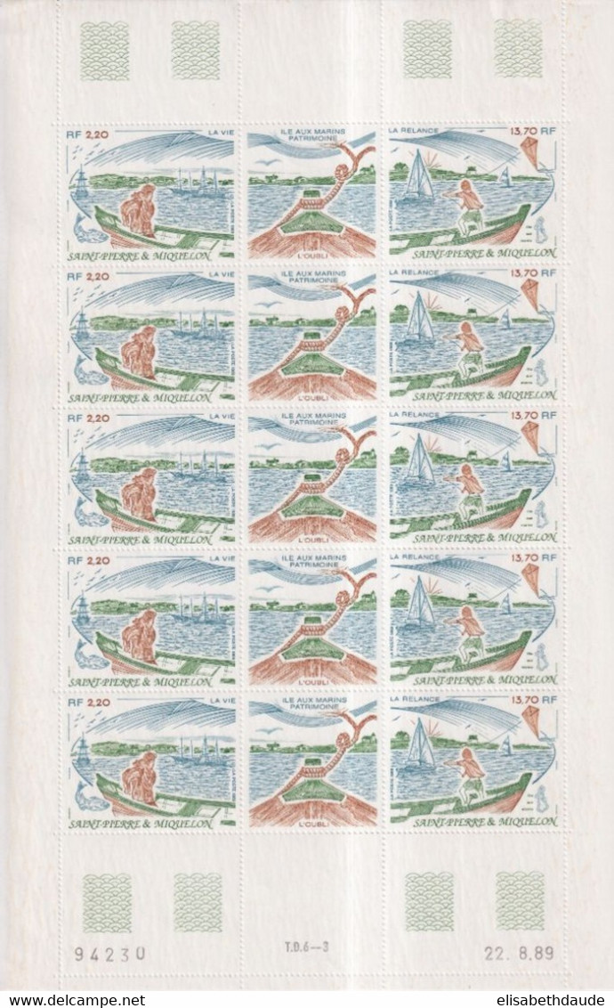 SPM - 1989 - PATRIMOINE NATUREL - FEUILLE COMPLETE TRIPTYQUE YVERT N°509A **  MNH - COTE = 50++ EUR. - Blocks & Kleinbögen