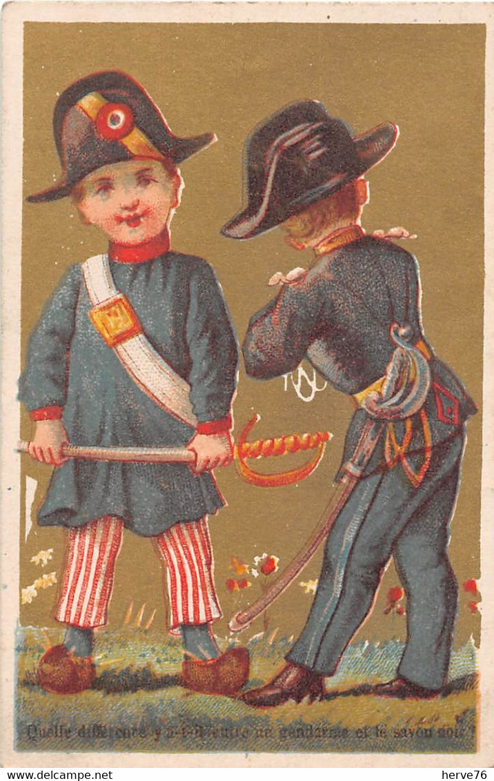 Chromo Dorée - Enfant - Quelle Différence Y A T-il Entre Un Gendarme Et Le Savon Noir ? (calendrier 1891 Au Verso) - Klein Formaat: ...-1900