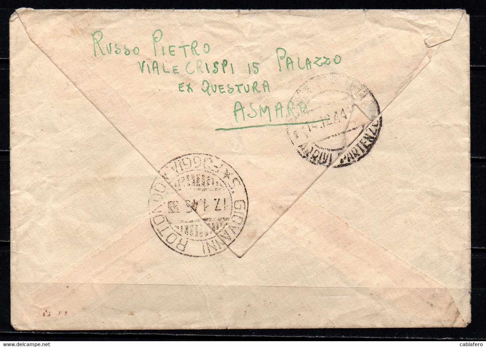 ITALIA - OCCUPAZIONI MEF - 5.12.44 - BUSTA DA ASMARA VERSO L'ITALIA - One Shilling + 1 D + 2 E 1/2 D. - Occ. Britanique MEF