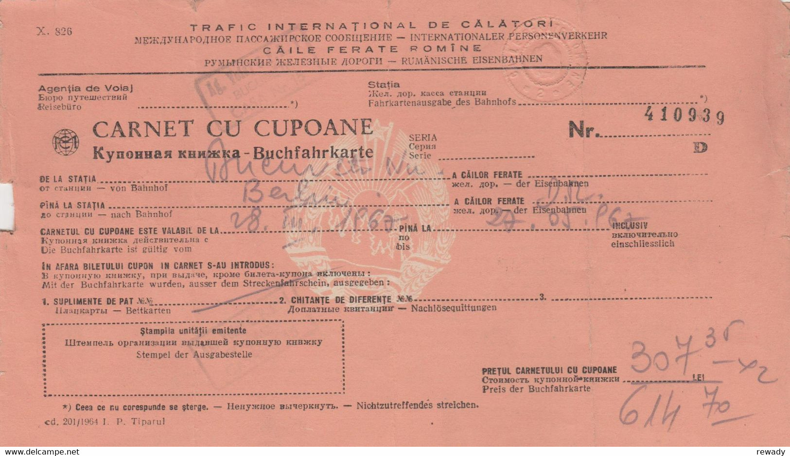 Romania - Carnet Cu Cupoane - Coperta - Pochette De Billet - Tickets