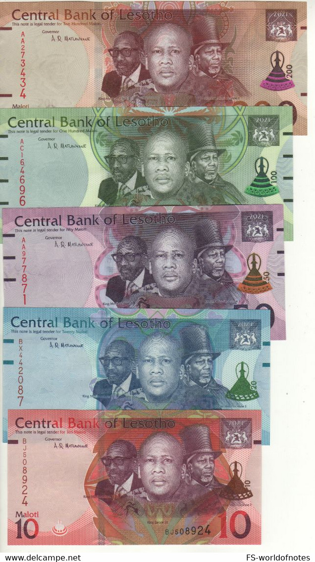 LESOTHO New Issue Dated 2021   "full Set"    10-20-50-100-200  Maloti    P21c,22c,23c,24c,25c - Lesotho