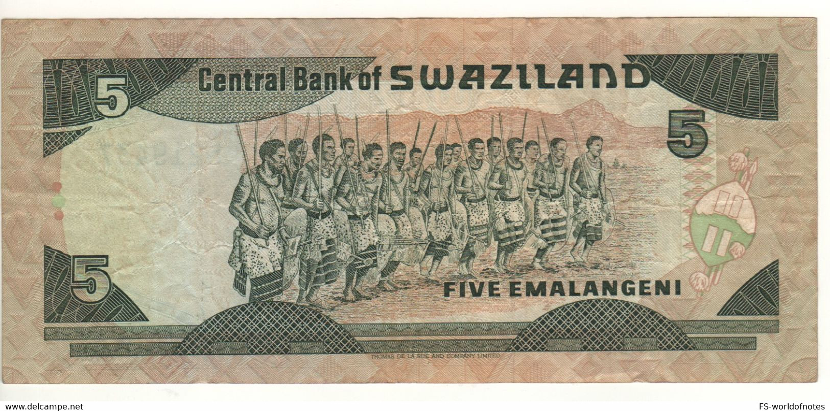 SWAZILAND 5  Emalangeni  P19a ( ND  1992  King Mswati III  - Warriors In Traditional Dress At Back ) - Swasiland