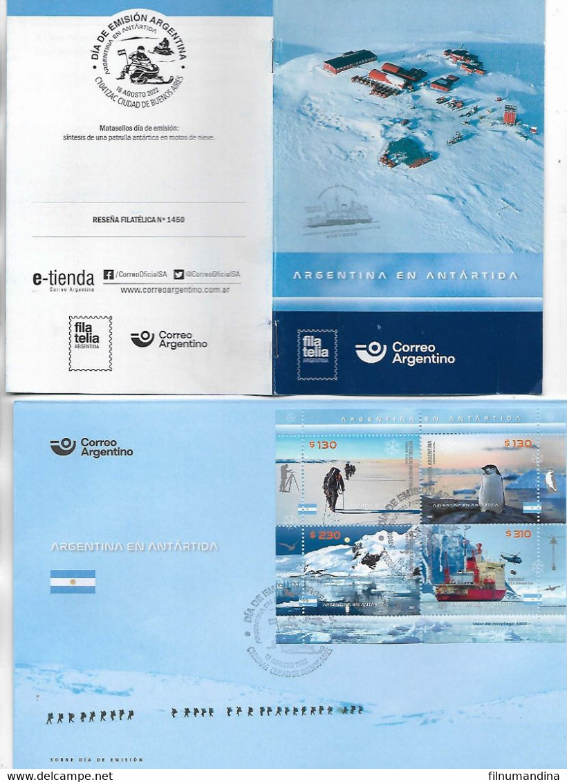 #75130 ARGENTINE,ARGENTINA 2022 ANTARCTICA FAUNA PENGUIN,SHIP ICEBREAKER (2 SCANS)SET+MINISHEET+FDC+FOLLETO - Antarktischen Tierwelt