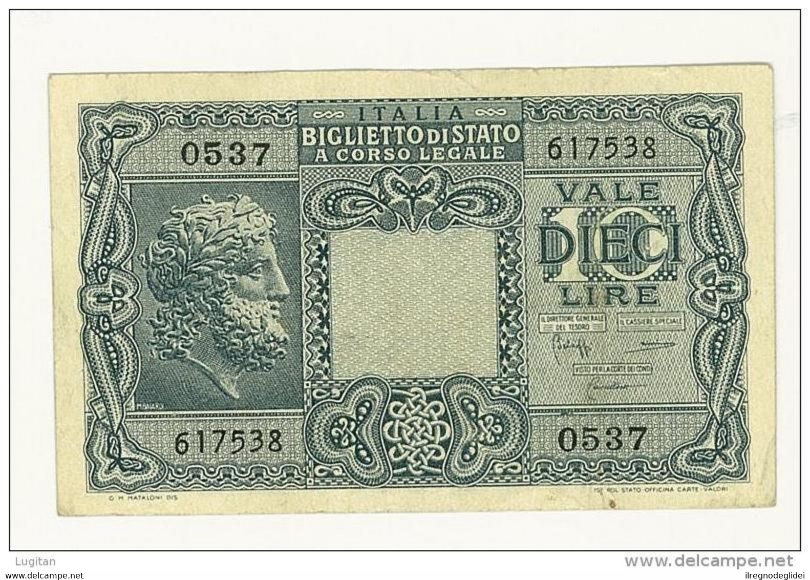 CARTAMONETA - PAPER MONEY - 1944 - 10 LIRE - QUALITY SPL - NON STIRATA - TESTA DI GIOVE - BIGLIETTO DI STATO - Italia – 10 Lire