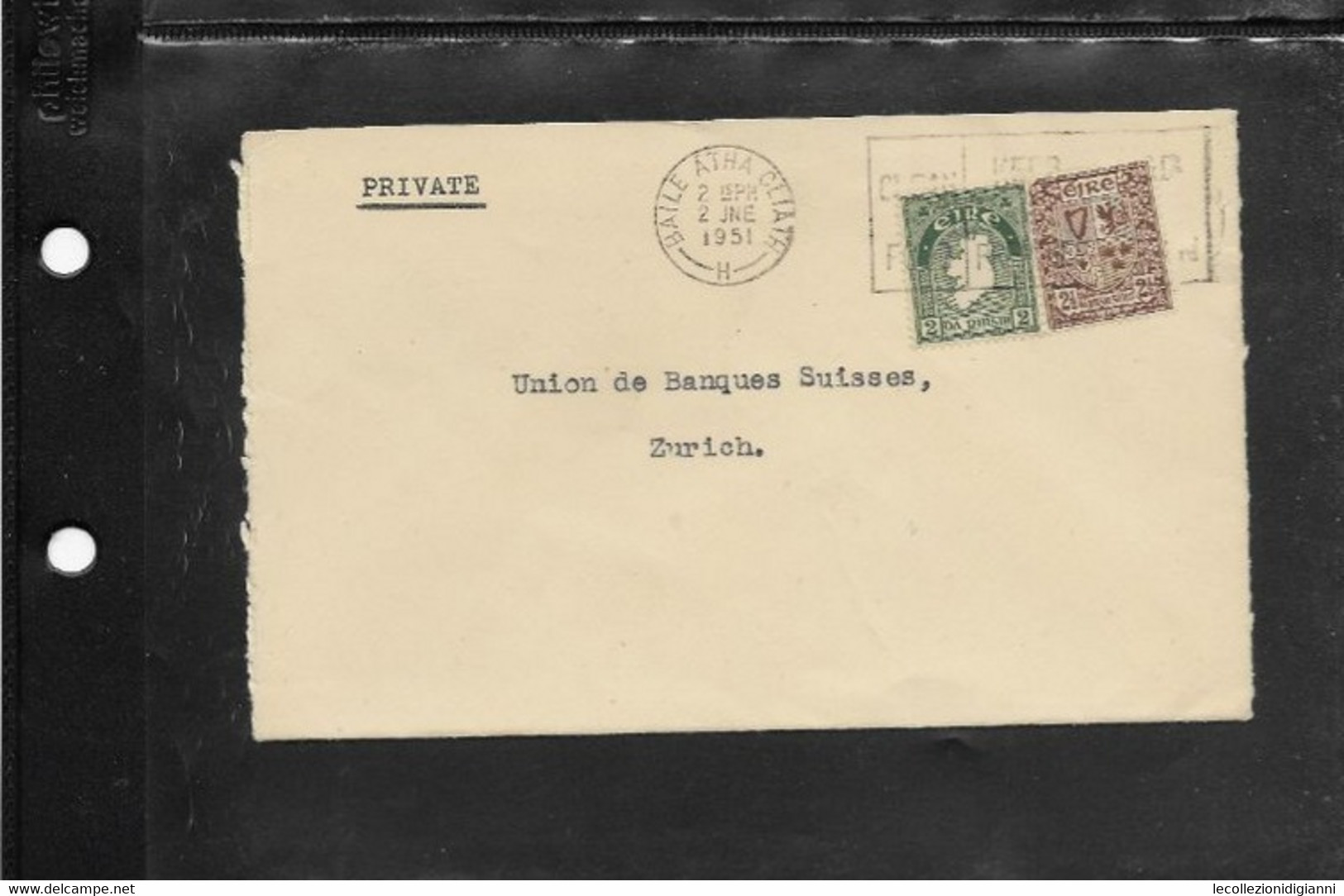 518) Eire Irlanda Busta 1951 Viaggiata Da Baile Atha Cliath Dublino A Zurigo Svizzera Union De Banque Suisses - Storia Postale
