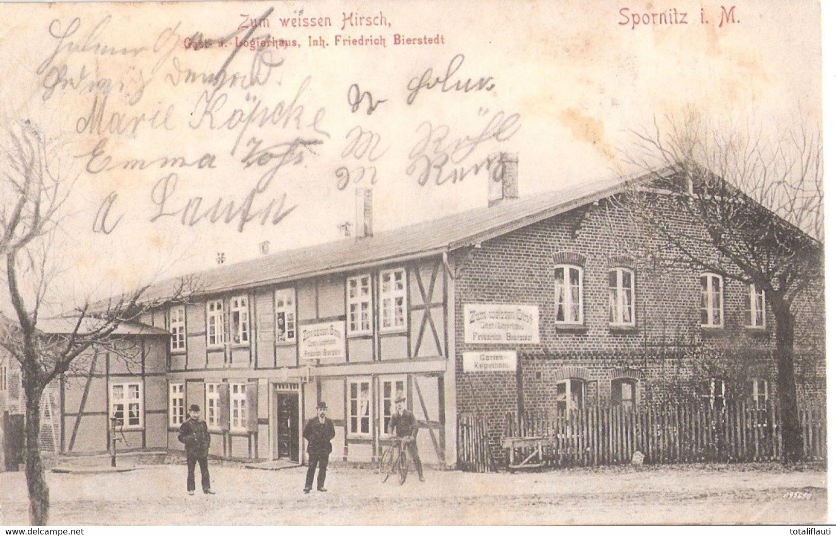 SPORNITZ Bei Parchim Mecklenburg Gast + Logierhaus Zum Weißen Hirsch Gelaufen 20.6.1910 - Parchim