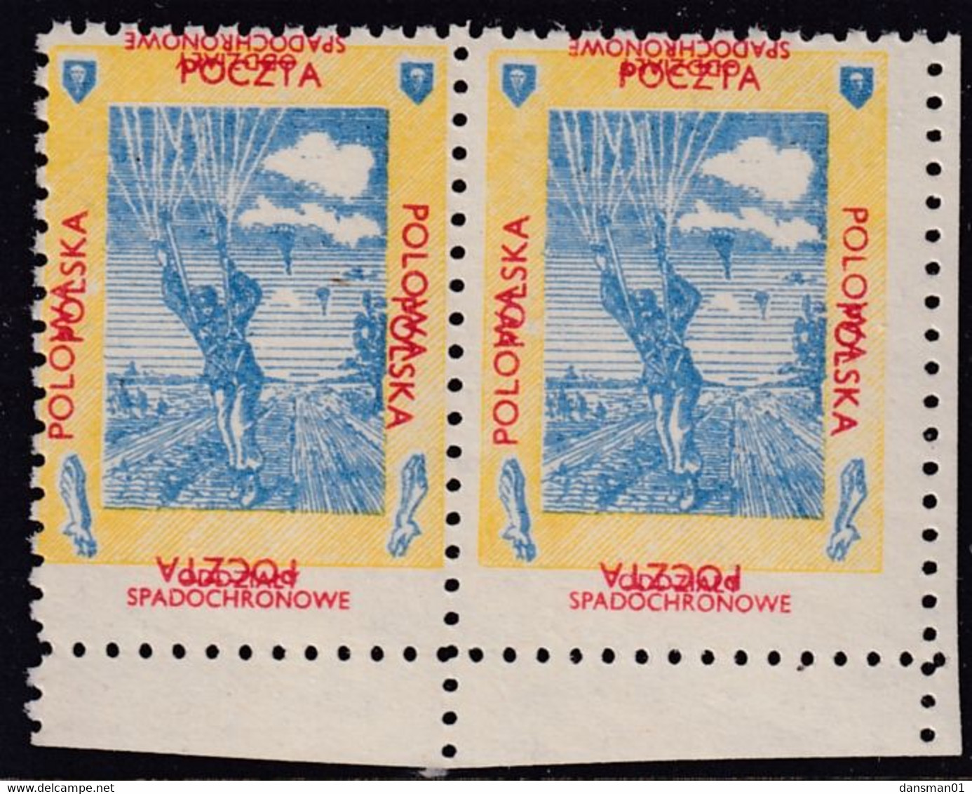 POLAND 1940's Poczta Polowa Fieldpost Label Parachutist Double Print - Autres & Non Classés