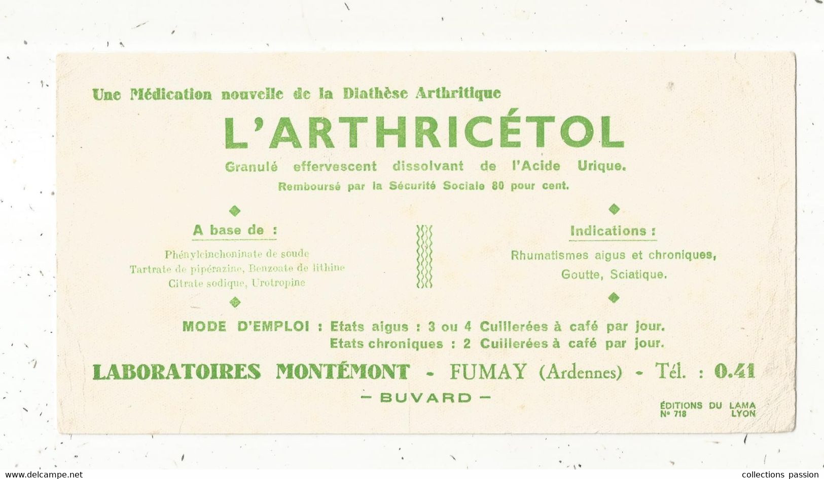 Buvard, Produits Pharmaceutiques ,L'ARTHRICETOL, Laboratoires MONTEMONT,FUMAY, Ardennes, Frais Fr 1.95 E - Produits Pharmaceutiques