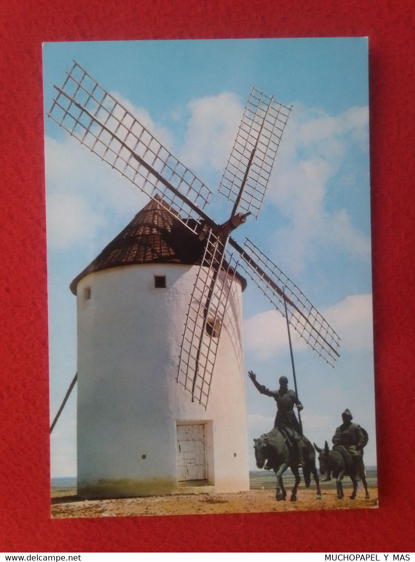 POSTCARD POSTAL CASTILLA LA MANCHA MOLINOS DE VIENTO WINDMILLS MILLS SPAIN ESTAMPA CERVANTINA DON QUIJOTE Y SANCHO PANZA - Autres & Non Classés