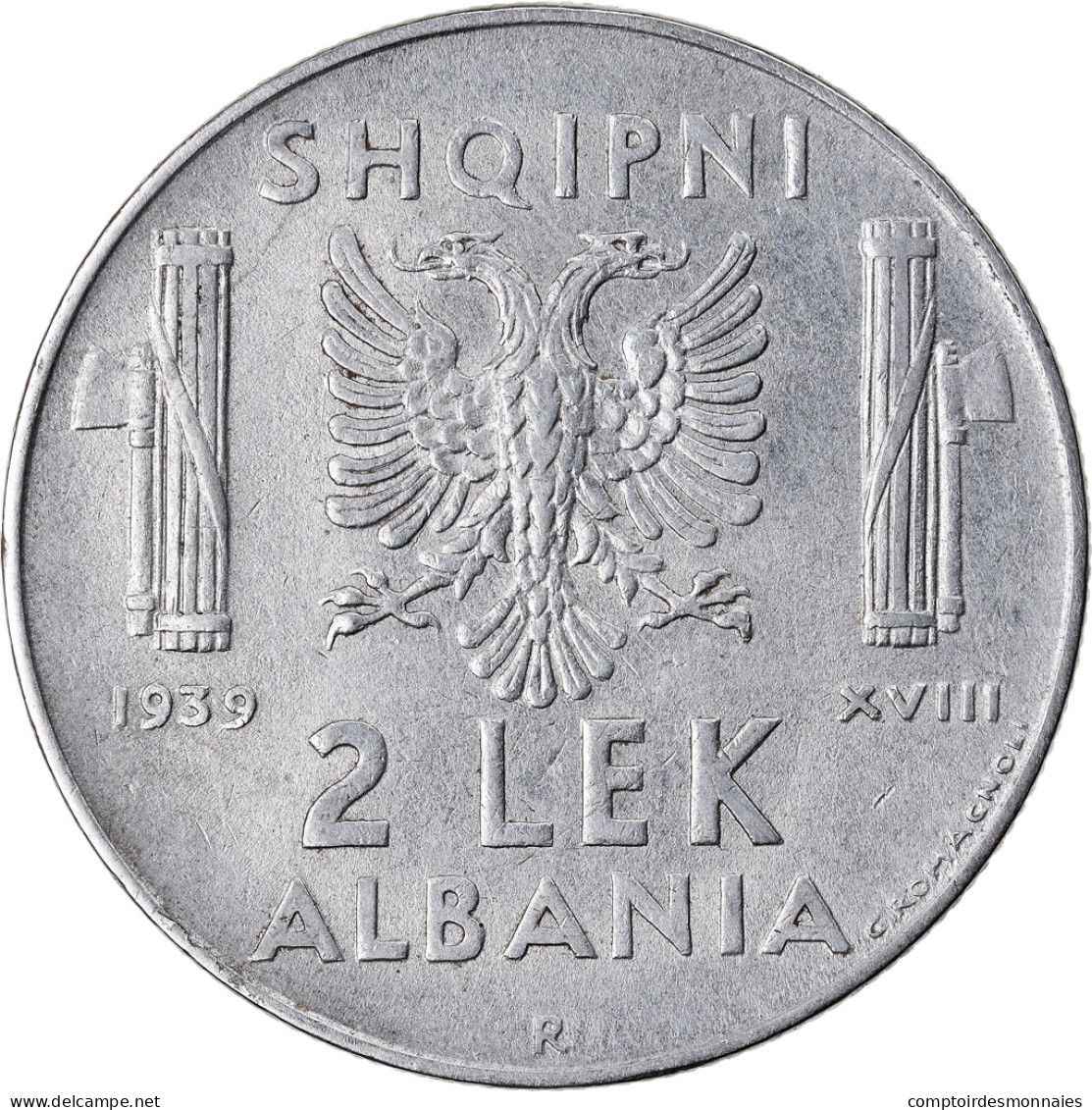 Monnaie, Albania, Vittorio Emanuele III, 2 Lek, 1939, Rome, TTB+, Stainless - Albanien