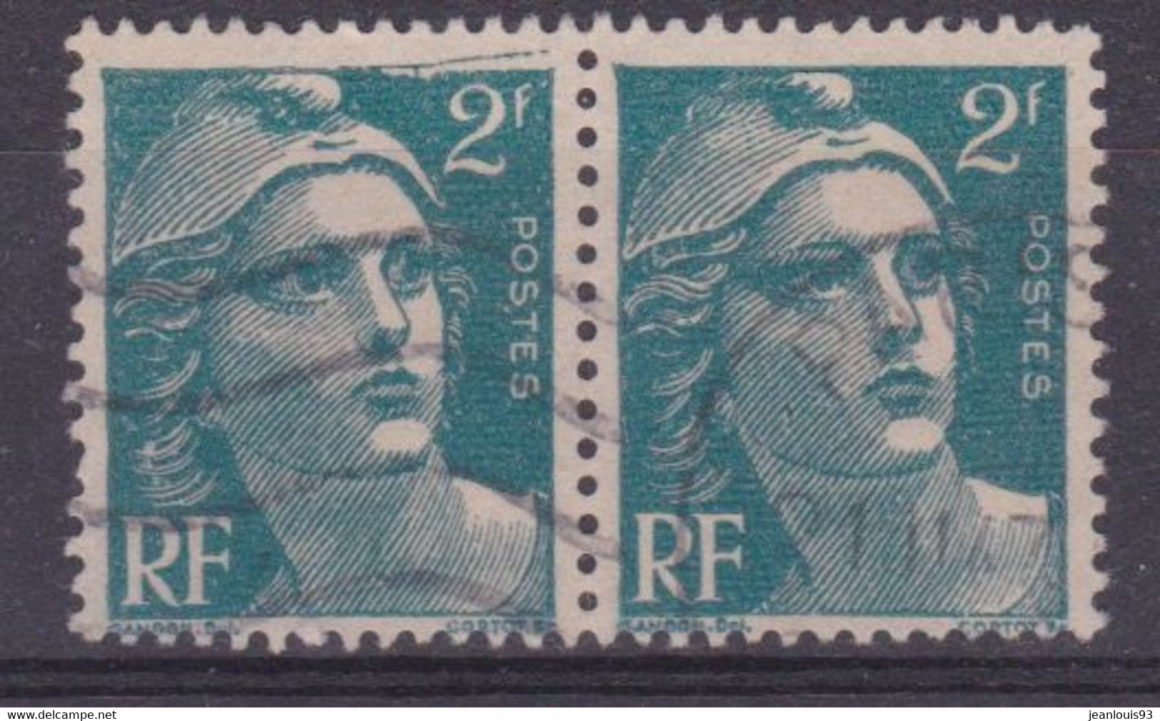 FRANCE - 713  GANDON VARIETE CADRE DU HAUT CASSE TENANT A NORMAL OBL USED - Used Stamps