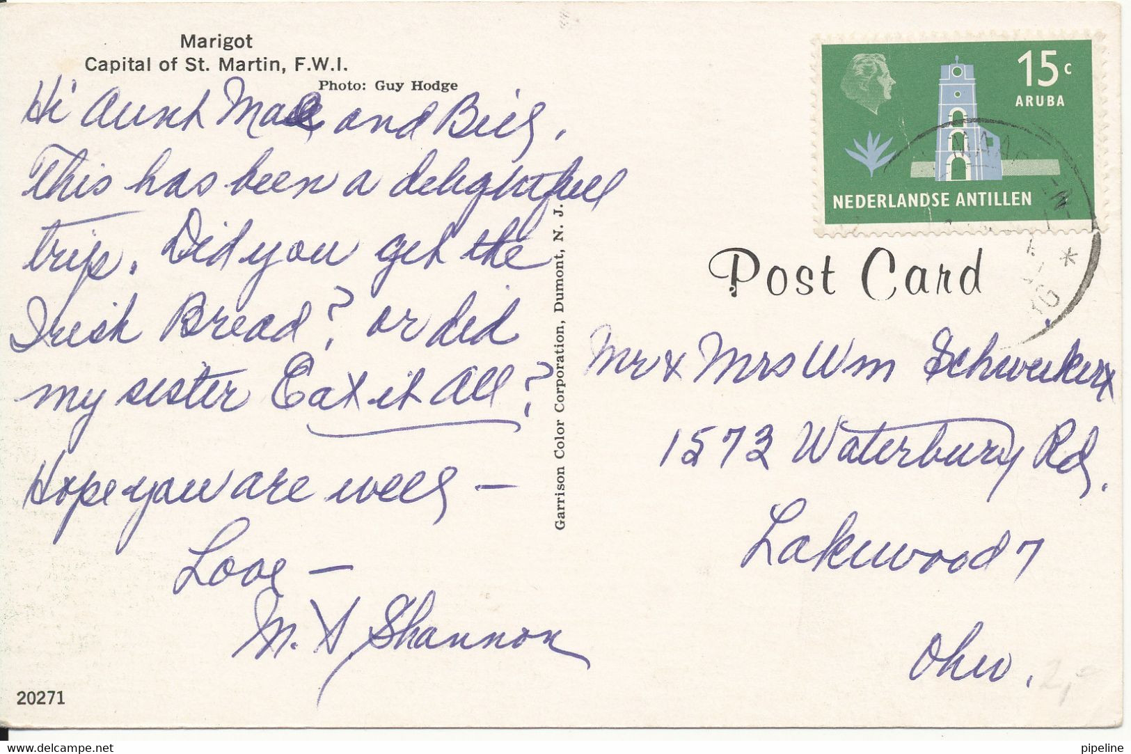Netherland Antilles Postcard Sent To Ohio USA (Marigot Capital Of St.Martin) - Saint-Martin